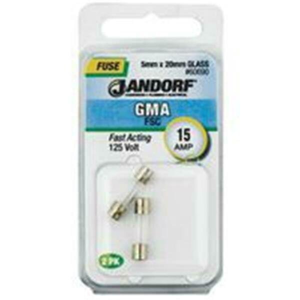 UL Class Fuse, GMA Series, Fast-Acting, 15A, 125V AC, Jandorf, Mfr#: 3398534